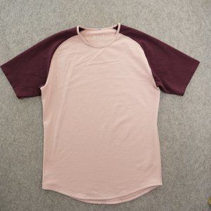 Bylt Shirt Mens Large Pink Red Drop Cut Short Sleeve Dual Layer Stretch Gym